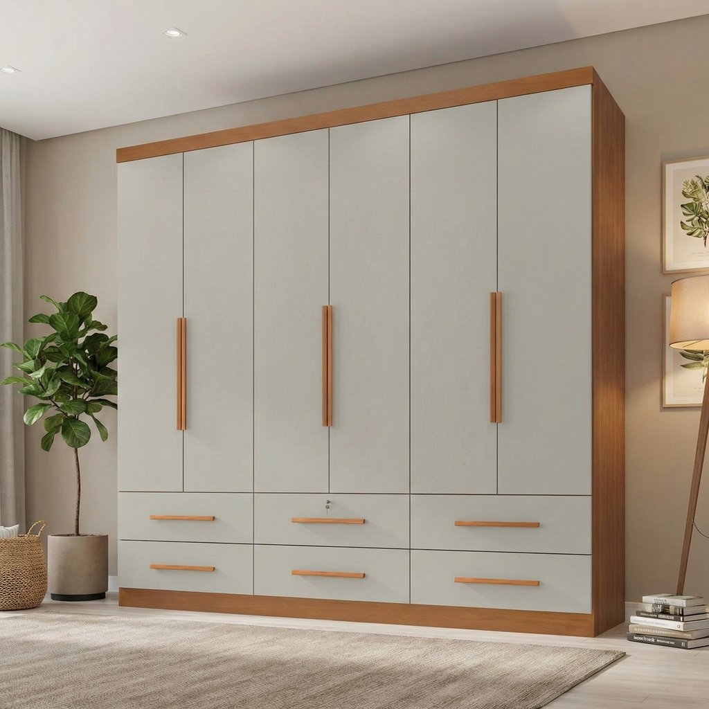 Guarda Roupa Casal Maximus Plus 6 Portas de Bater 6 Gavetas  Cinamomo/Areia em Oferta na Shopee