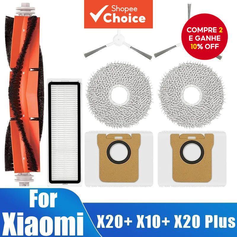  Para peças do Xiaomi Robot Vacuum X20+ X10+ X20 Plus X10 Plus, escova lateral principal, filtro HEPA, pano de esfregão
