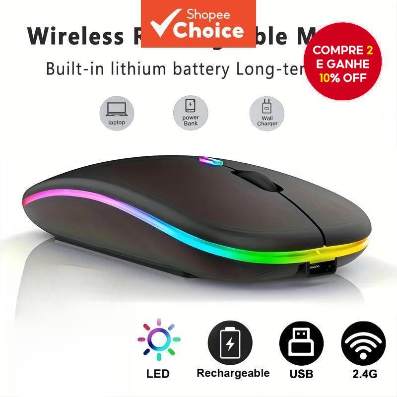 Mouse Recarregável Sem Fio LED Backlight Bluetooth Gaming Para Laptop