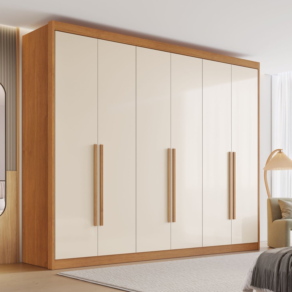 Guarda Roupa Casal MDF 6 Portas 8 Gavetas Bergamo Cinamomo/Off White em Oferta na Shopee