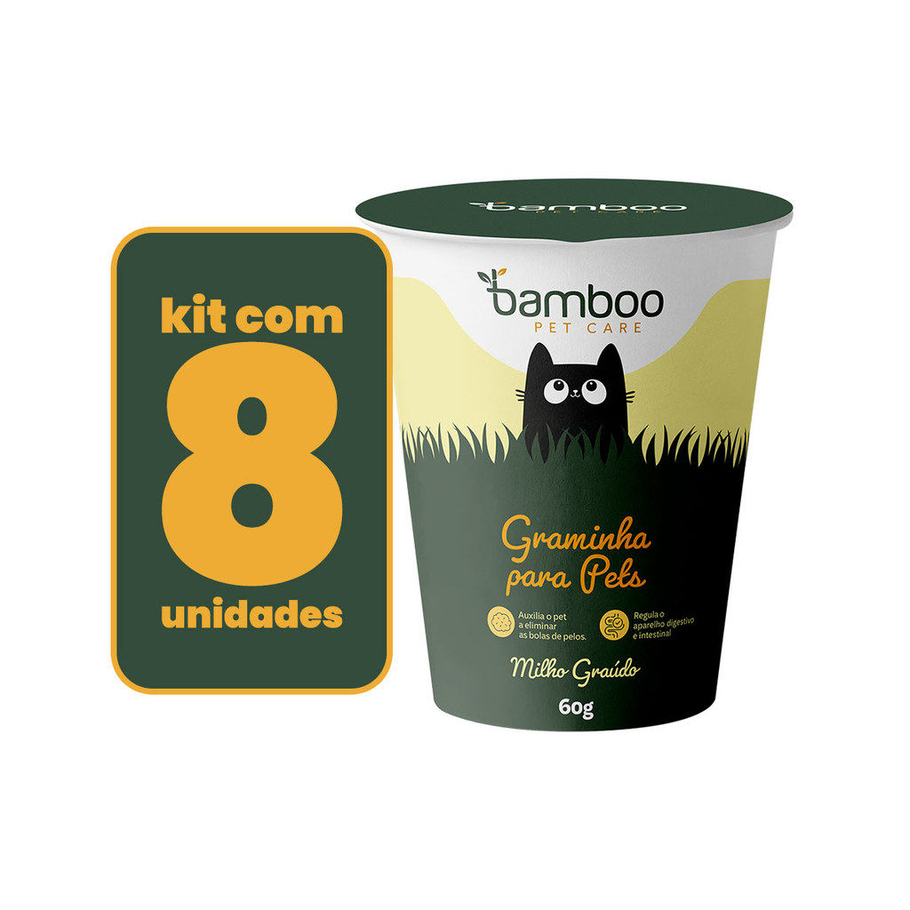 Kit 8 Graminha para Gatos Milho - Eliminação De Bolas De Pelo