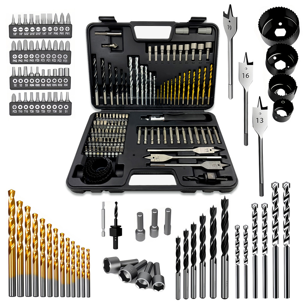 Kit de Brocas e Bits 110 Peças Maleta Completo - Para Madeira, Metal, Alvenaria e Parafusos