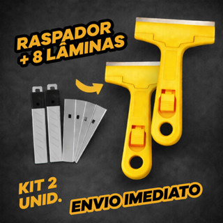 2 Estilete Raspador Profissional 8 Lâminas Tira Adesivo Cola Vidro Piso Fogao Parede 1 Unidade + 4 Lâminas em Oferta na Shopee