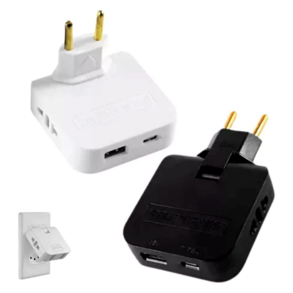 Adaptador Tomada Benjamim T Com Entrada USB Articulável e Tipo C WE HOPE