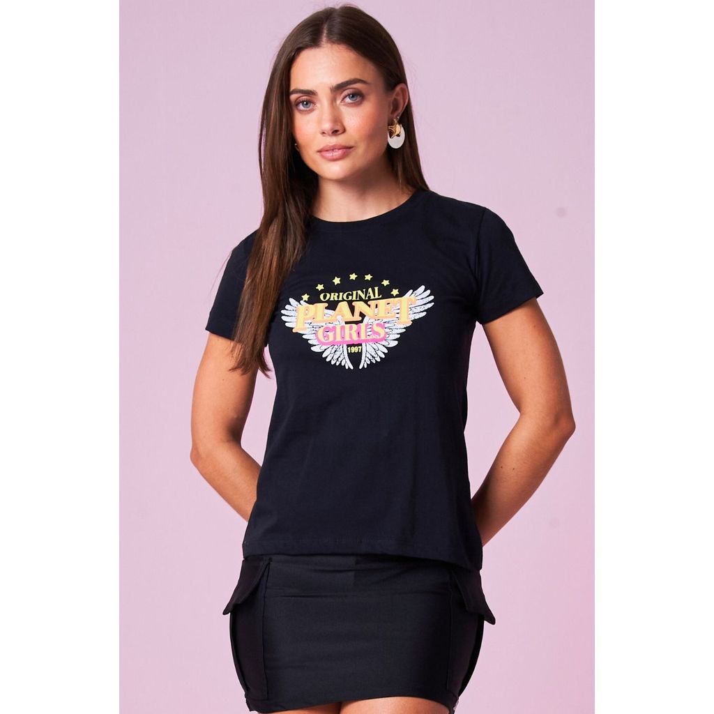 Camiseta Feminina Original Wings Planet Girls Preto em Oferta na Shopee