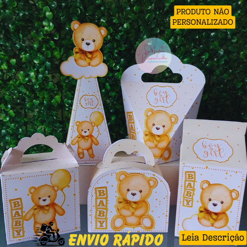 PEGUE E MONTE  Kit Festa Pronta Entrega Chá Revelação Bege Lembrancinhas Caixinhas para festa
