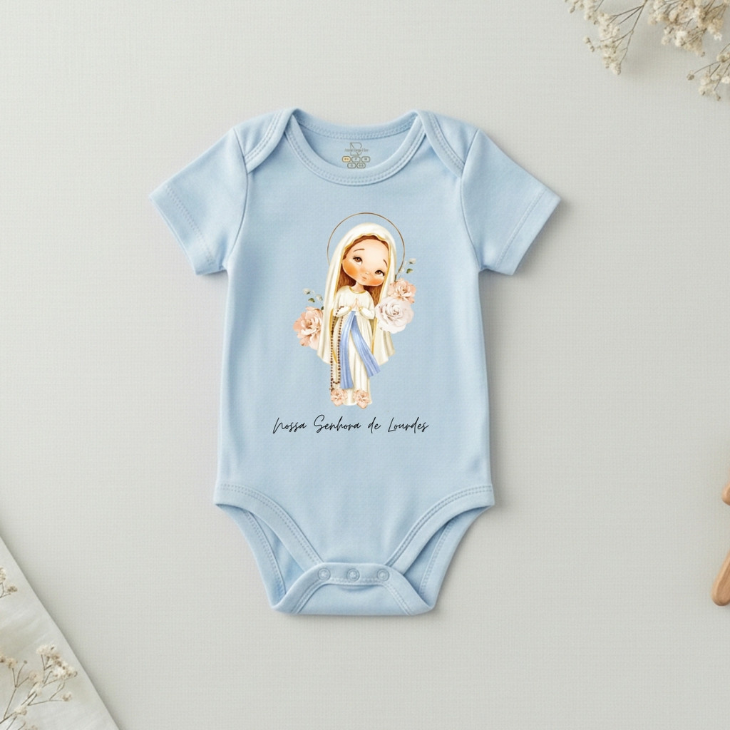 Body Bebê Santinhos Manga Curta Criança Infantil Religioso Macacão Nossa Senhora de Lourdes Unissex em Oferta na Shopee