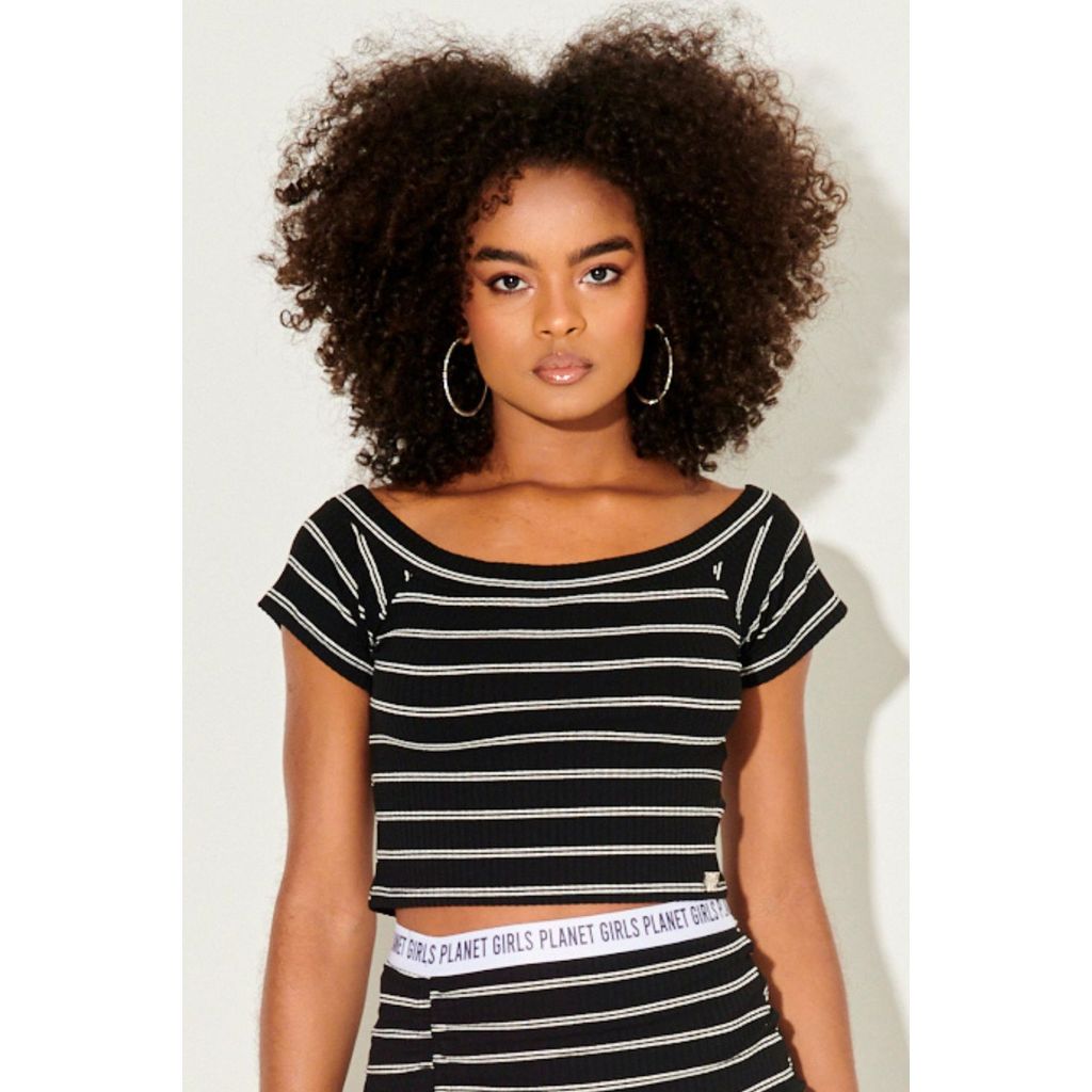 Cropped Feminino Ombro a Ombro Planet Girls Preto