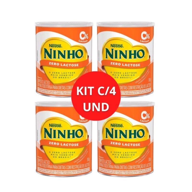 KIT C/ 4 LEITE NINHO ZERO LACTOSE 380G em Oferta na Shopee