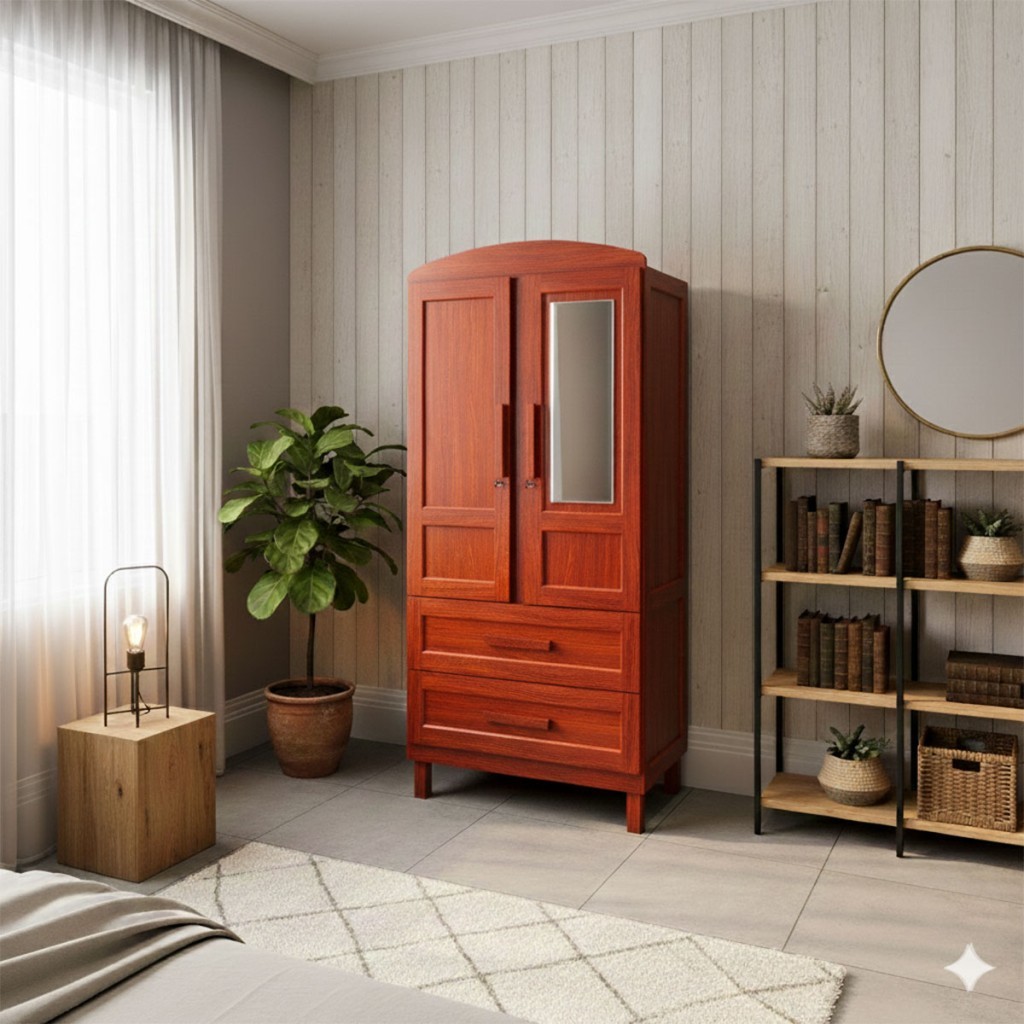 Guarda-Roupa Solteiro Bacuri 2 Portas 2 Gavetas com Espelho Mel - Rodmóveis em Oferta na Shopee