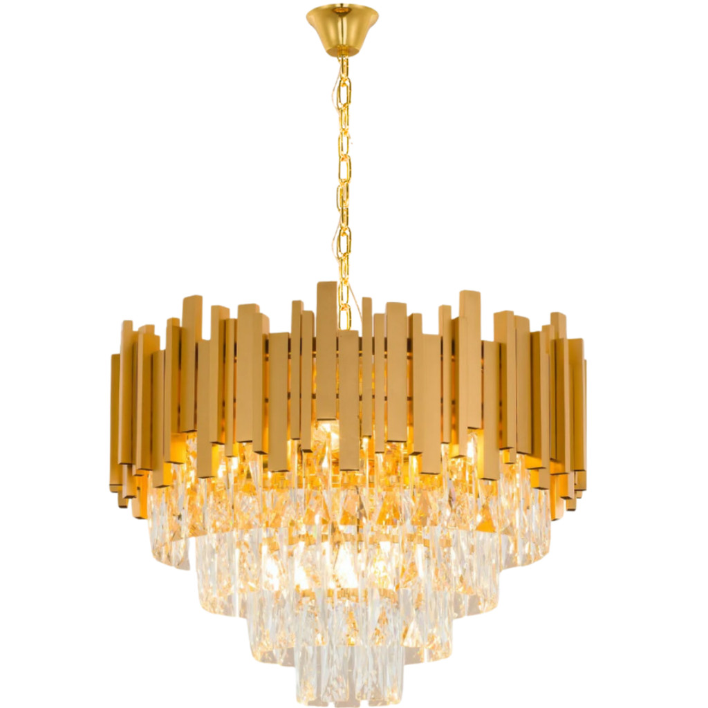 Lustre Pendente 67x50cm104 Cristais 6xE14 Vana Dourado Gold Luminária Teto Gimpo  KJDD-VG4