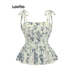 Lovito Babado Férias Regata Ditsy Floral Com Cadarço Regata De Verão Para Mulheres Bordado L108ED336