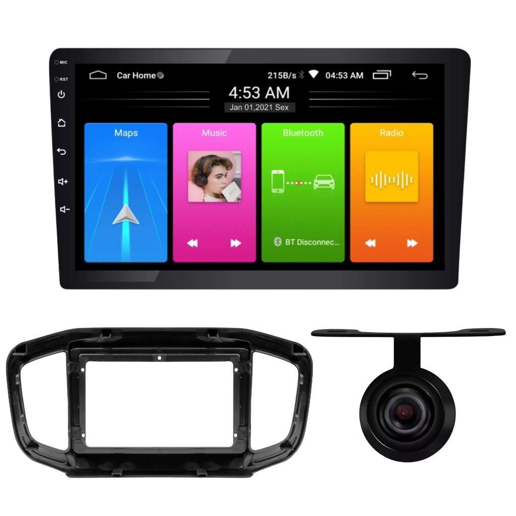 Kit Automotivo Multimídia Android 9” Roadstar +  Moldura 9” Expex + Câmera Ré Borboleta