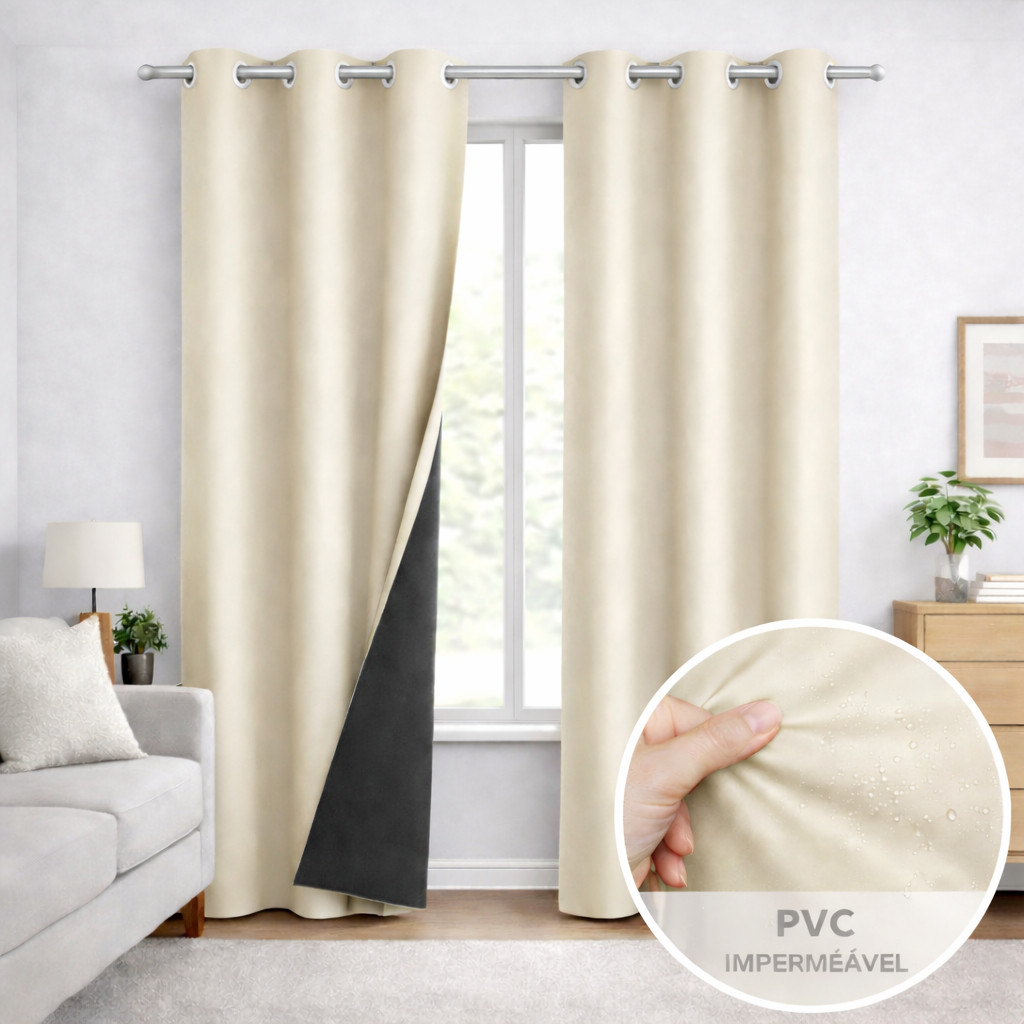 Detalhes do Cortina Blackout 280x160 PVC 100% Corta-Luz Para Sala Quarto Cozinha