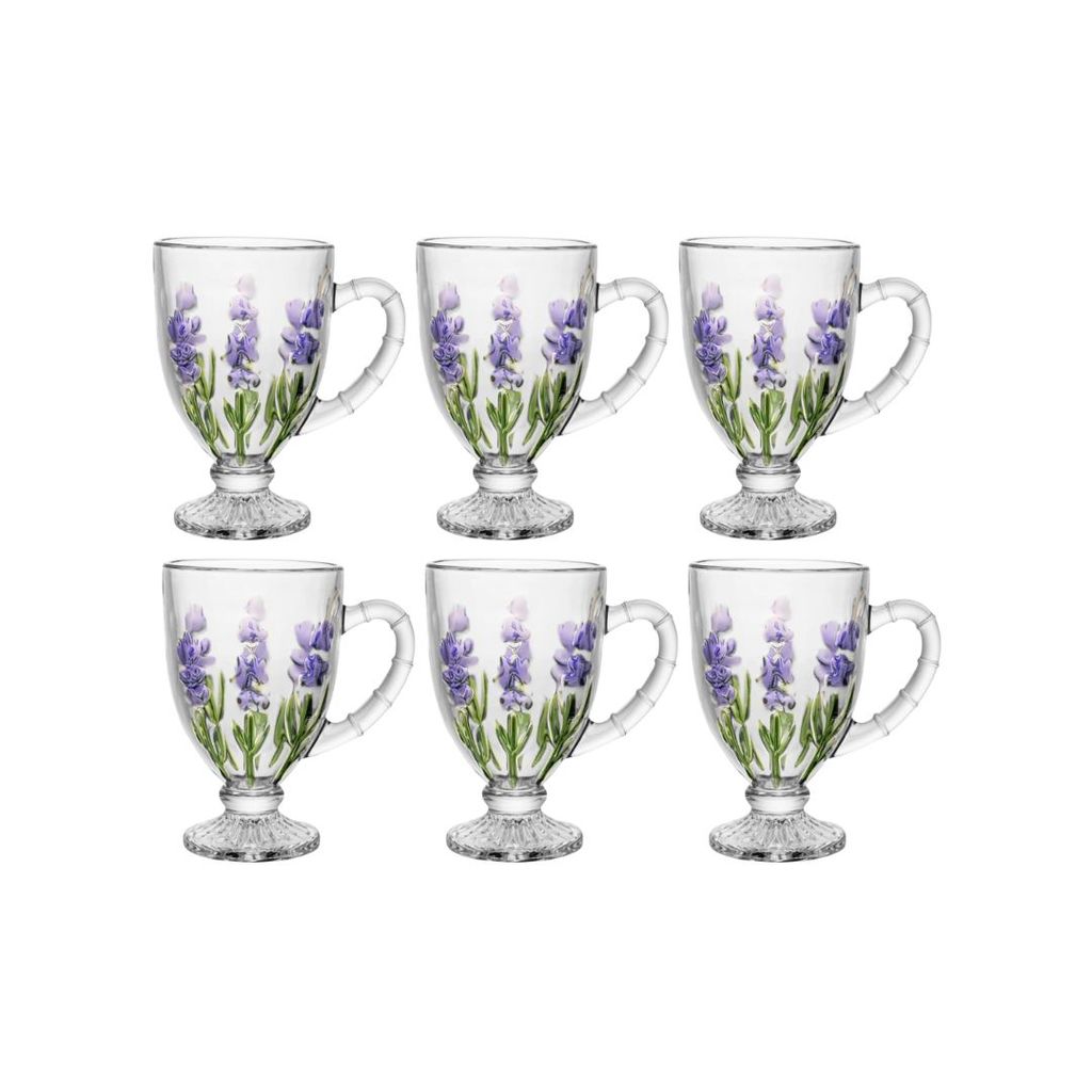 Cj 6 Taças de Cappuccino Lavanda Hand Painting 190ml Cristal - Lyor