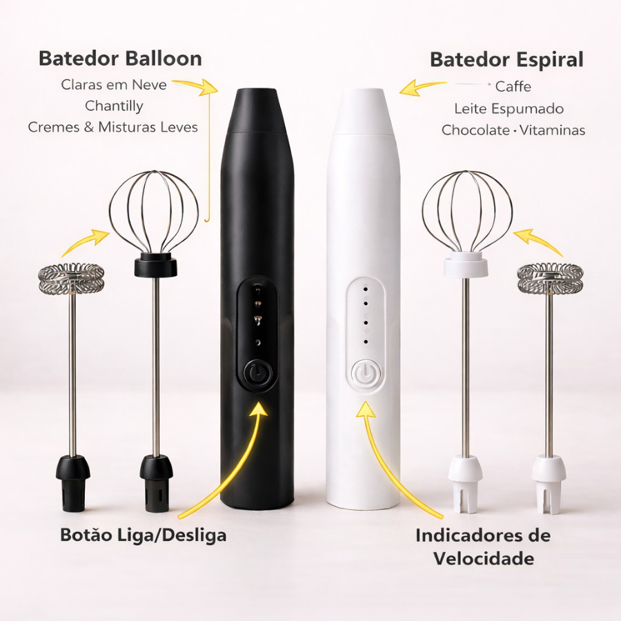 Mini Mixer Elétrico Portátil 2 em 1 Recarregável USB Batedor de Leite Café Chantilly Cremes em Inox