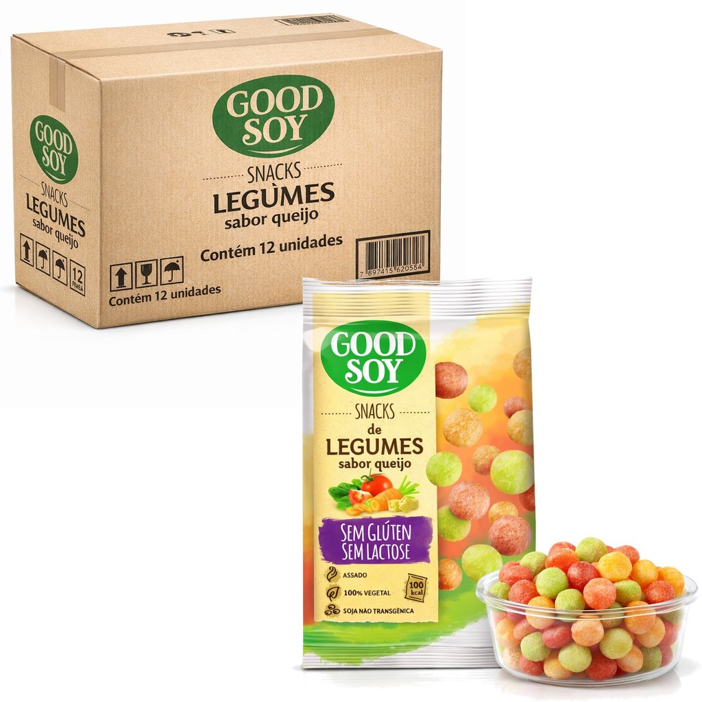 Kit 12 Snacks de Soja GOODSOY s/ Gluten Legumes e Queijo 25g