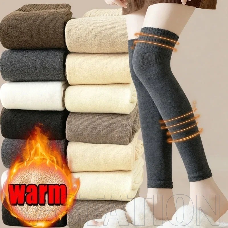 4-1 Pares De Capa De Perna De Malha Quente – Meia Longa Até O Joelho Térmica Para Pés De Cores Sólidas Aquecedores De Me