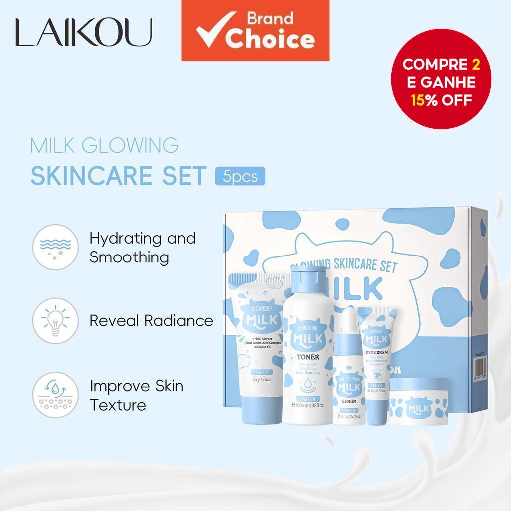 Conjunto Laikou Milk Glowing Skincare 5 Peças: Serum Nutritivo, Hidratante Tonalizante E Tônico Para radiância em Oferta na Shopee