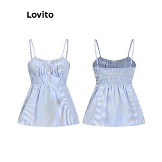 Lovito Regata Boho Listrada Com Babados E Bainha Plissada Com Estrutura Regata Feminina L100MD126 em Oferta na Shopee