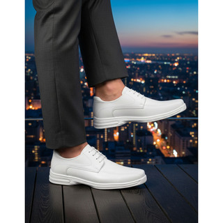 Sapato De Amarrar Masculino Branco Premium Palmilha Comfort