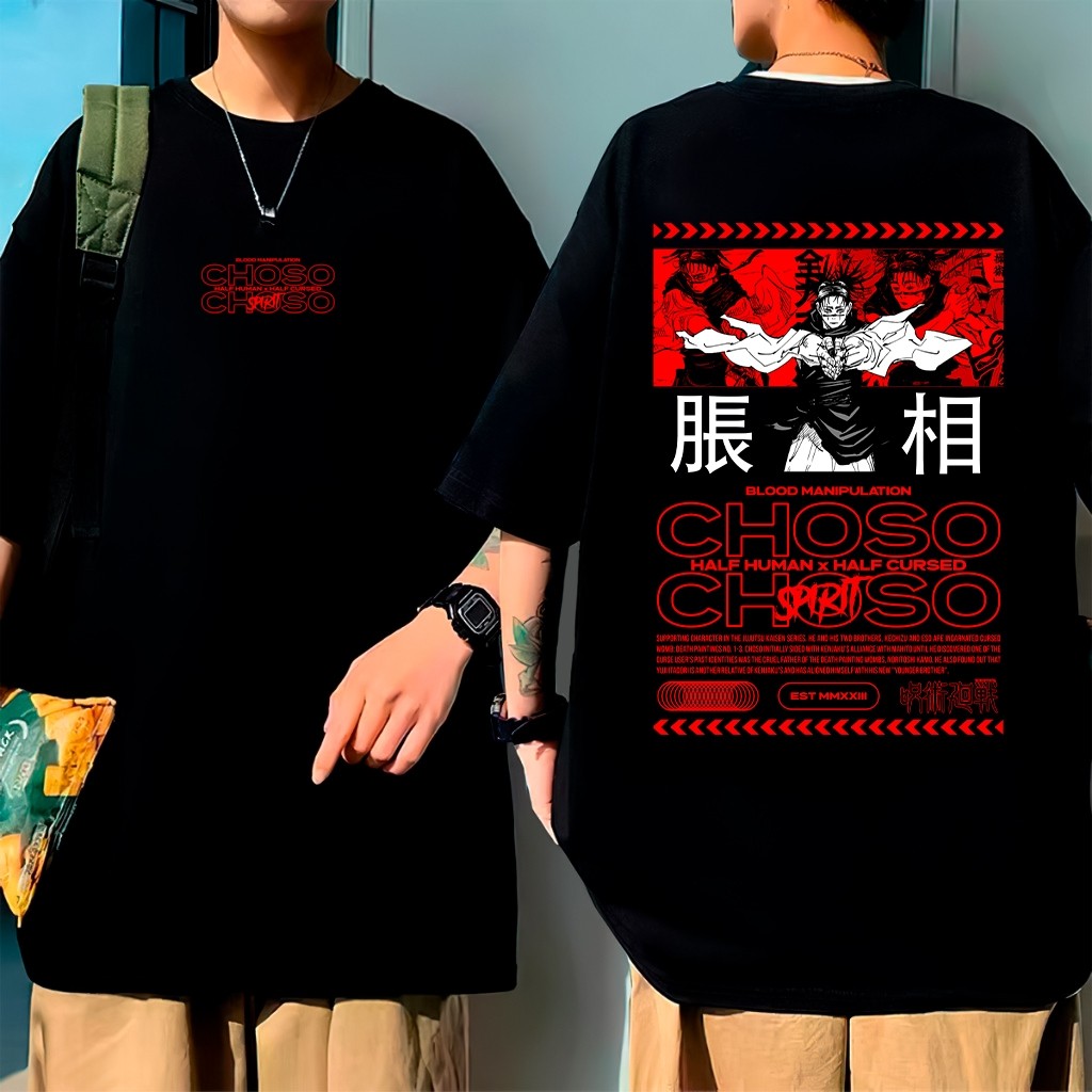 Camiseta Estampada Oversized Choso Anime Jujutsu Kaisen Camisa Algodão Unissex Feminino Masculino