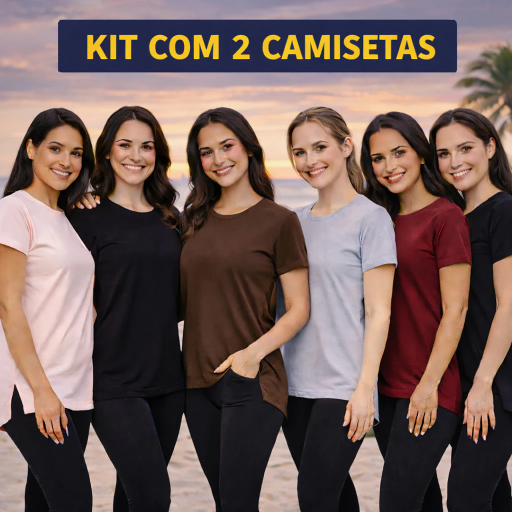 Kit 2 Blusas Feminina Academia Dry Fit Camisa Caminhada Musculação Treinos Camisetas Tapa Bum Bum 5 cores — imagem 1