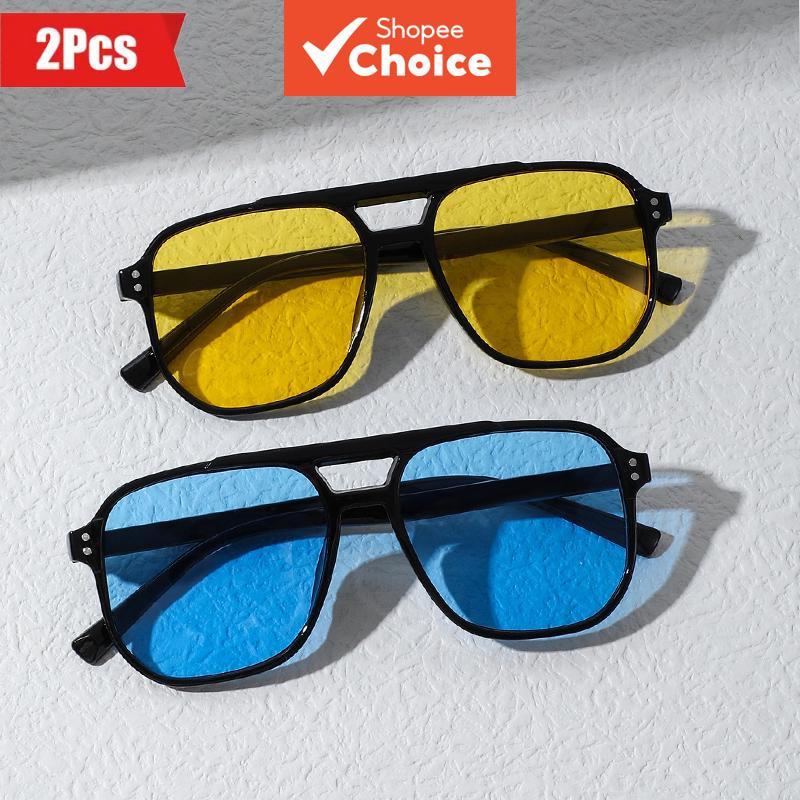  2 pares de óculos de sol piloto femininos, ideais para corrida, ciclismo e praia, com lentes amarelas e azuis