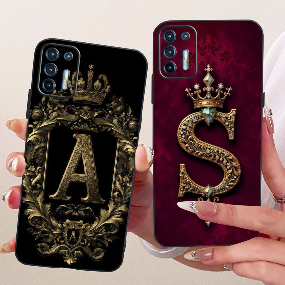 Motorola Moto G9 Plus XT2171-2 XT2171-1 Capa Caso Silicone Luxo Coroa Az Letras 2D Padrão Plano De Telefone Macio