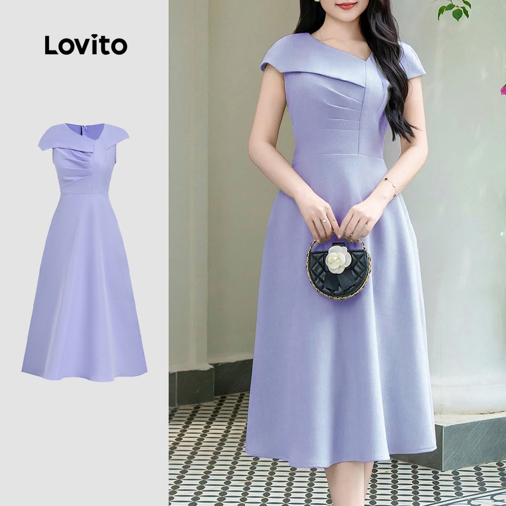 Lovito  Vestido Elegante Assimétrico Plissado Estrutura Linha Primavera/verão Roxo para Mulheres L172ED1614 em Oferta na Shopee
