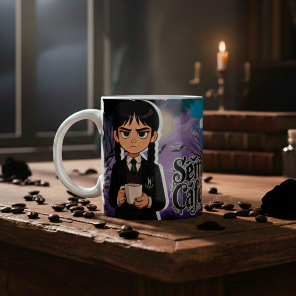 Caneca Wandinha Sem Café 325ml Caneca Cerâmica Chá Café Presente Fã Família Addams Estampa Exclusiva