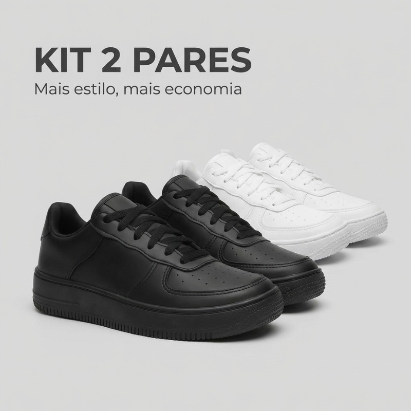 Kit 2 Pares Sneakers Casual Masculino Feminino Dia a Dia Promoção