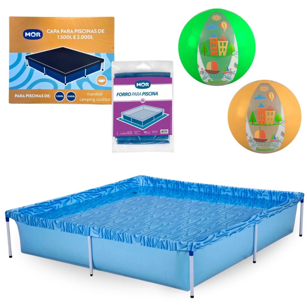 Piscina Infantil Mor 1500 Litros Estrutural com Capa, Forro de Proteção + 2 Bolas