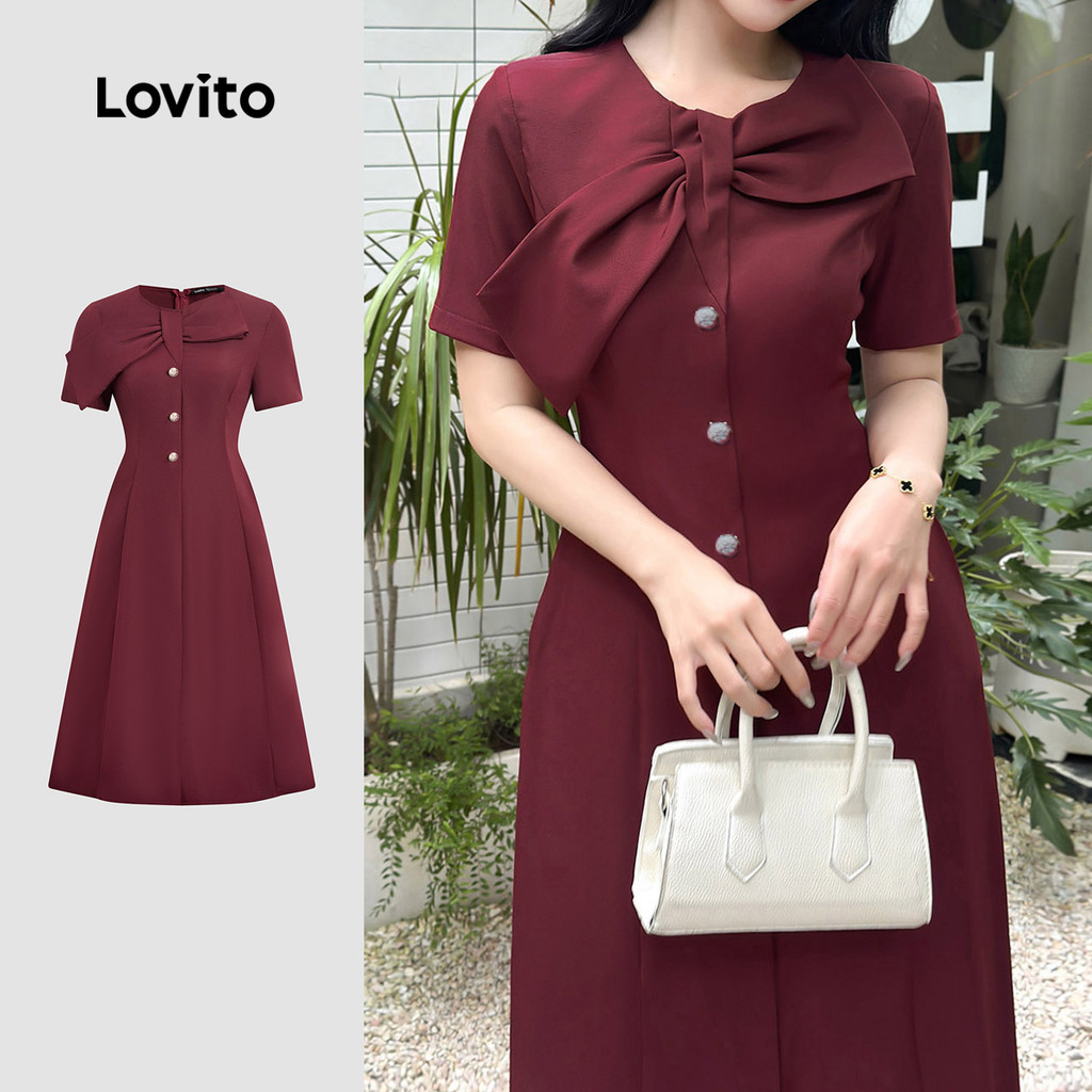 Lovito Vestido Elegante com Estrutura Assimétrica Linha Primavera/verão Vestido Clarete para Mulheres L170ED096 em Oferta na Shopee