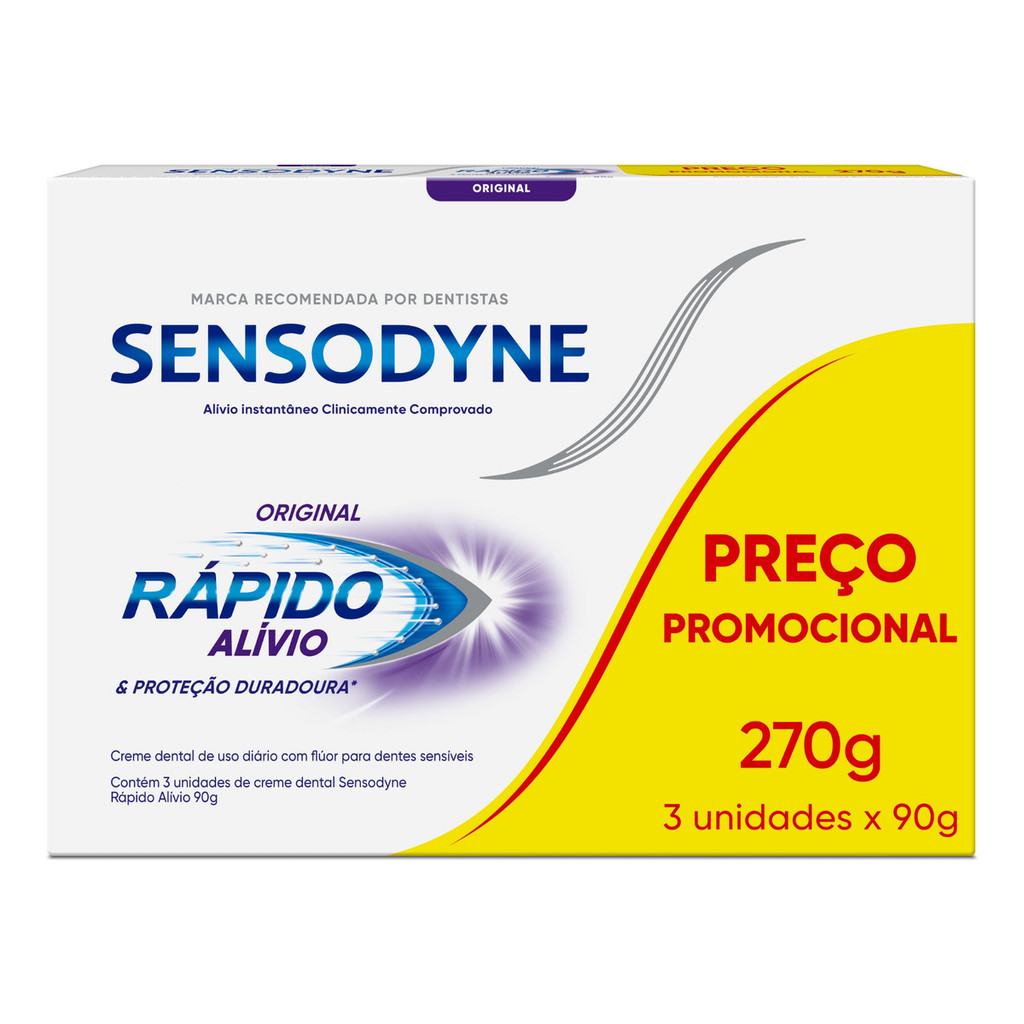 kit com 3 Creme Dental Rápido Alívio Sensodyne, Proteção Duradoura para Dentes e Gengivais Sensíveis em Oferta na Shopee