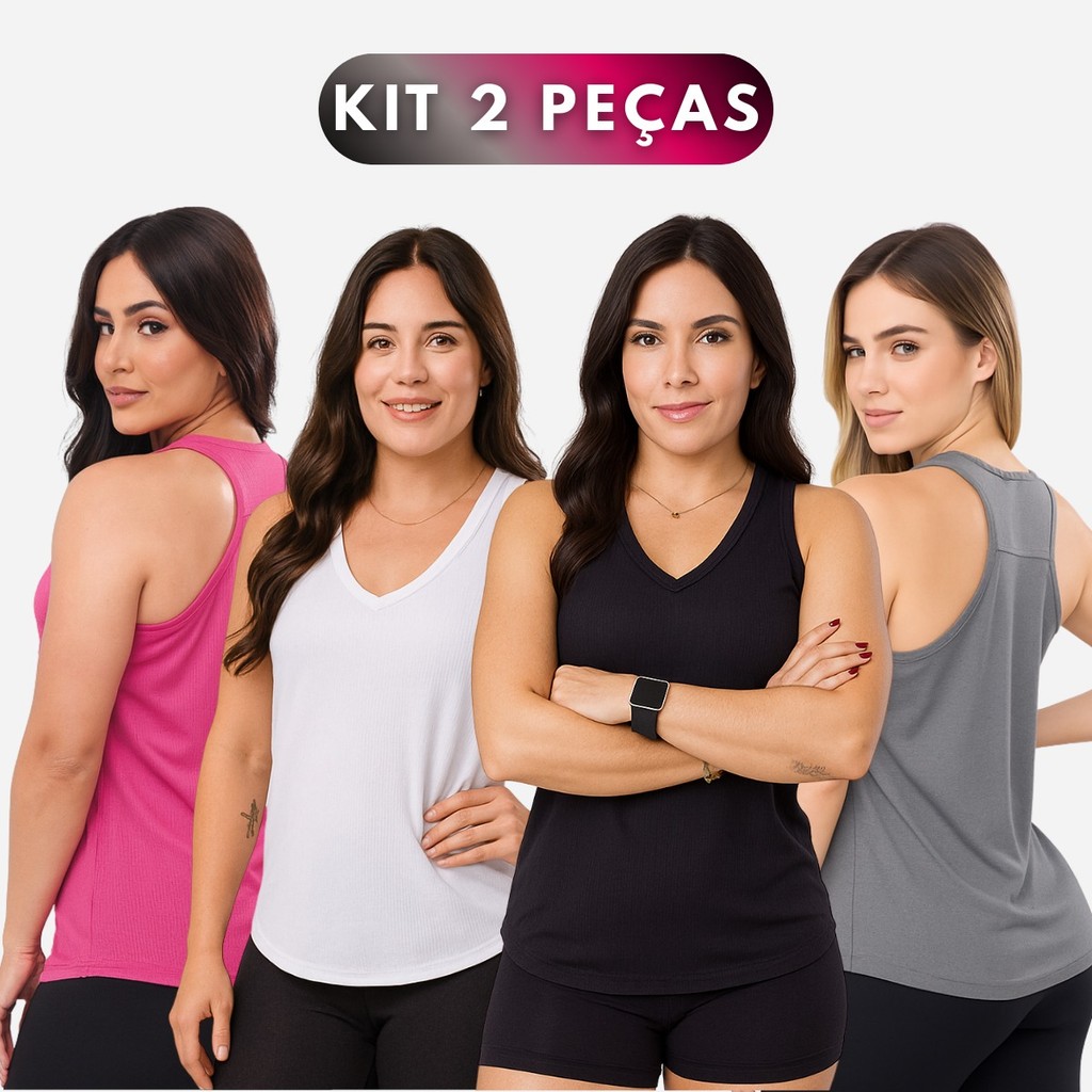 Kit 2 Regata Feminina Fitness Basica Tapa Bumbum Soltinha Academia Crossfit Corrida Malhar Treino