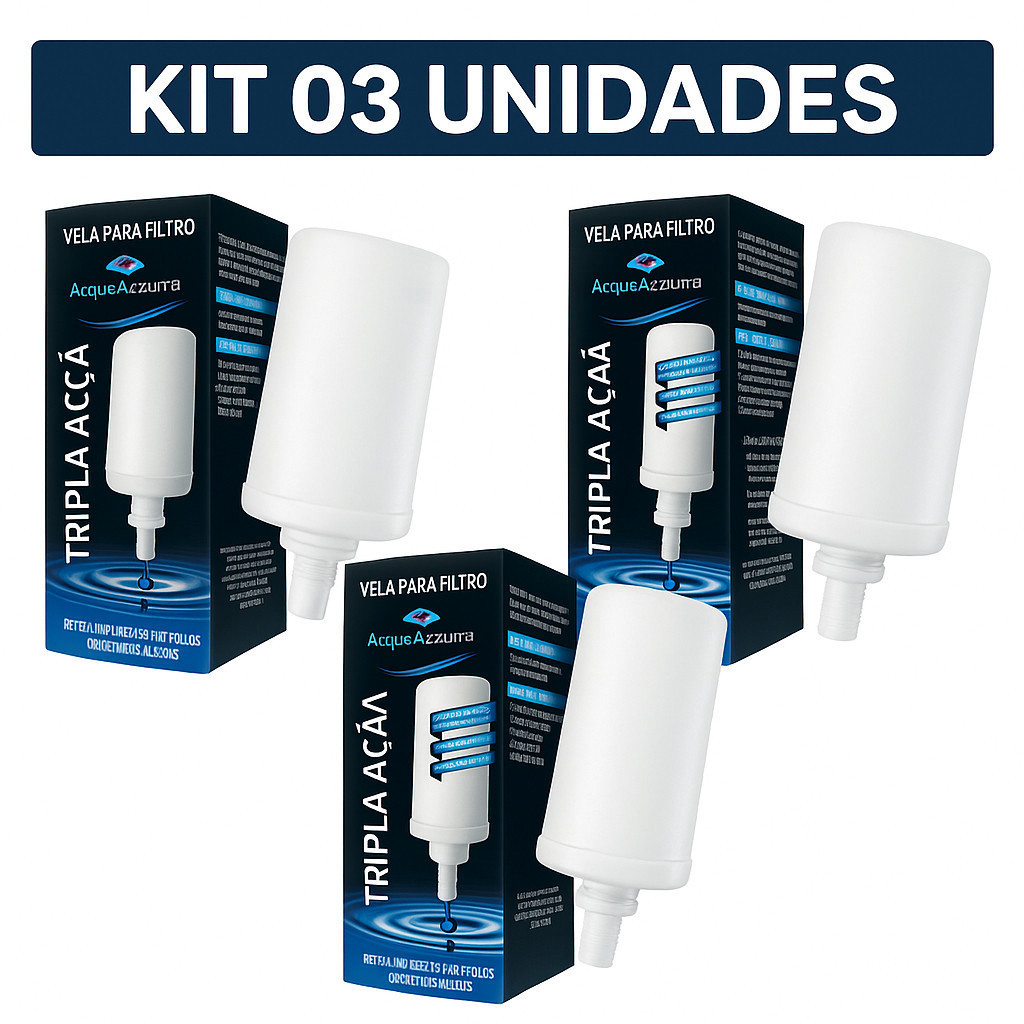 03 Velas Filtro Barro Tripla Ação Prata Coloidal Carvão Ativado - ENVIO IMEDIATO