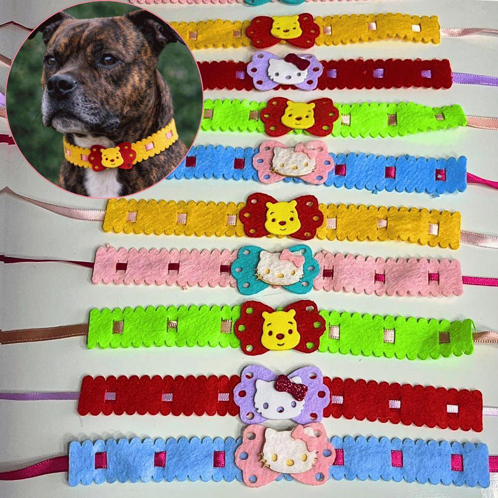 Kit 100/50 gargantilha passa fita Personagens variados pet laço pescoço cachorro enfeite colar Fofo