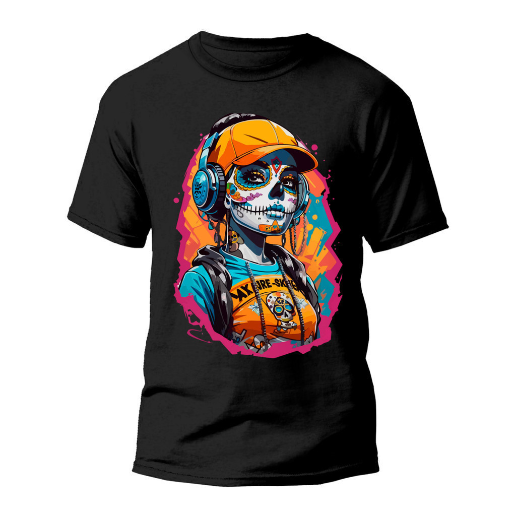 Camiseta Camisa Premium em Algodão 30.1 Camisa Camiseta Premium Algodão Estampada Especial Caveira Mexicana Colorida REF