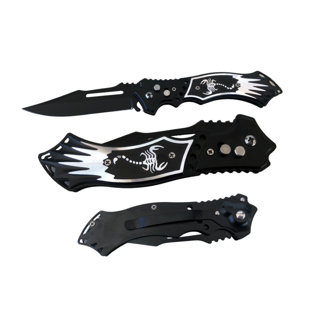 Canivete Dobrável Preto Aço 440 com Trava de Segurança e Clipe de Bolso Multiuso