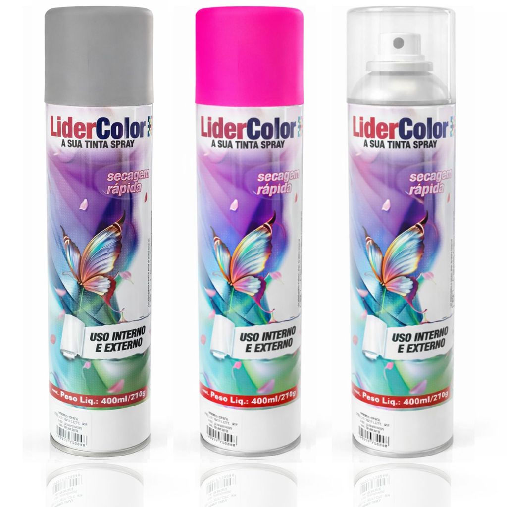 Kit Primer Tinta Spray Rosa Shocking e Verniz Fosco 400ml