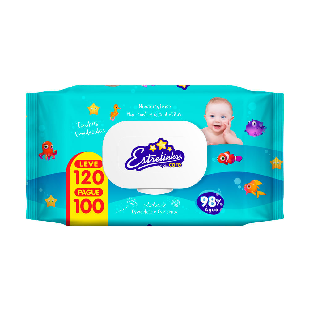Toalha Umedecida Estrelinha Wipes Care Leve 120 Pague 100 Unidades em Oferta na Shopee
