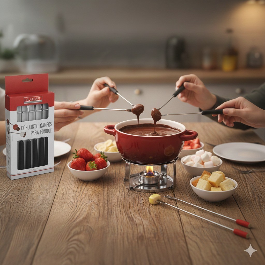 Kit 6 Garfos para Fondue fundie Inox com Cabo Preto exclusivo