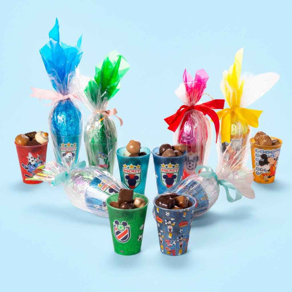 Kit 12 Copos Mickey Futebol Disney Copa do Mundo Páscoa Festa Lembrancinha Aniversário Ovos Caseiros Brinde Plasútil