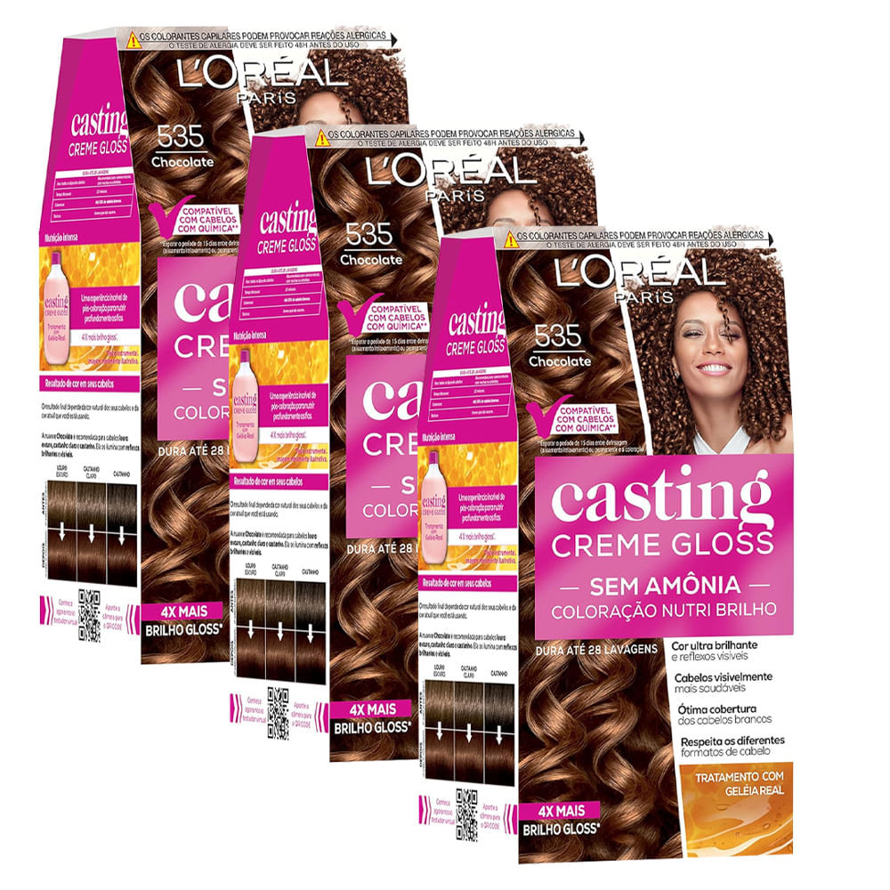 Kit 3 Tinturas Casting Creme Gloss - Chocolate 535 em Oferta na Shopee