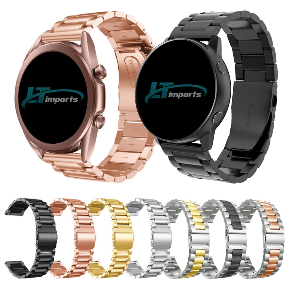 Pulseira 20mm Metal Aço 3 Elos LTIMPORTS para Samsung Galaxy Watch 3 41mm, Active 1/2, Watch 42mm e Amazfit Active/GTS