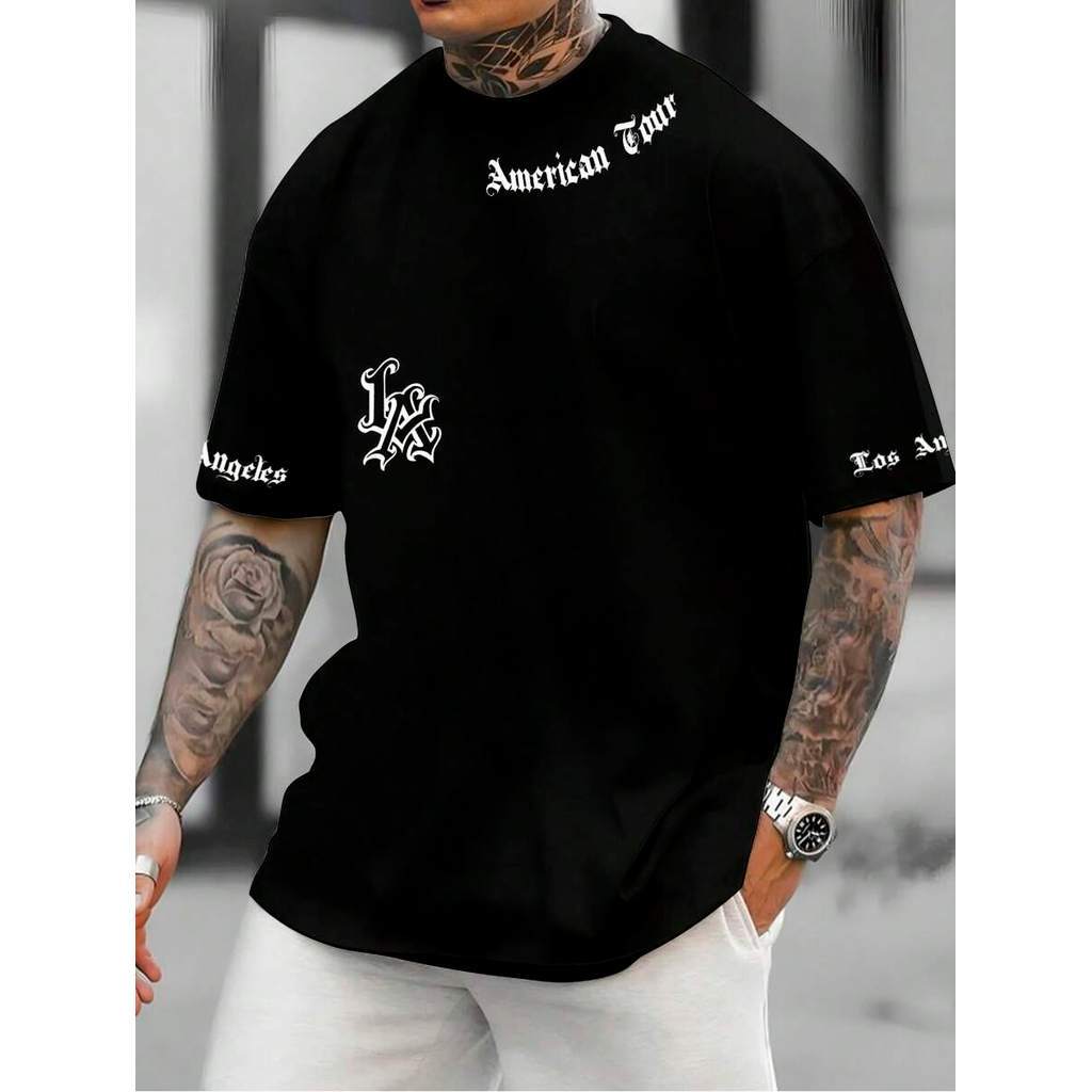 Camiseta Masculina LA America Tour Manfinity Wise Estampa Los Angeles Algodão Lançamento Streetwear