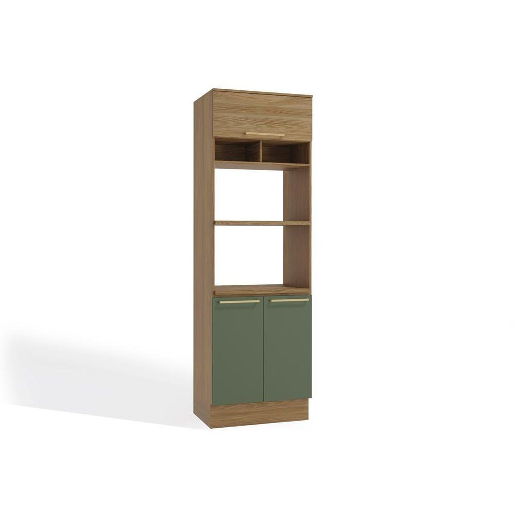 Paneleiro de Cozinha Botanic M627 Torre Quente c/ 3 Portas 70cm Nogueira/Verde Oliva - Kappesberg