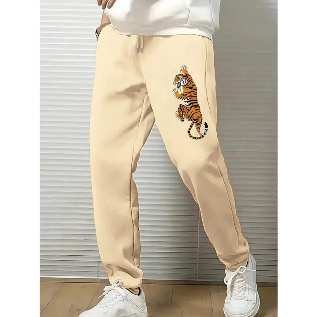 Calça Moletom Estampado Tigre Streetwear Treino Unissex Moda Básica Flanelada