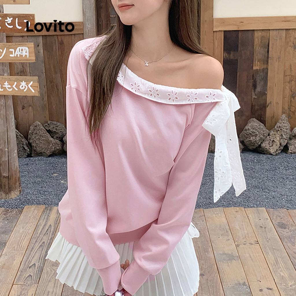 Lovito Moletom Rosa Outono/inverno para Mulheres com Costura em Tecido e Design fofo LK2AD1107